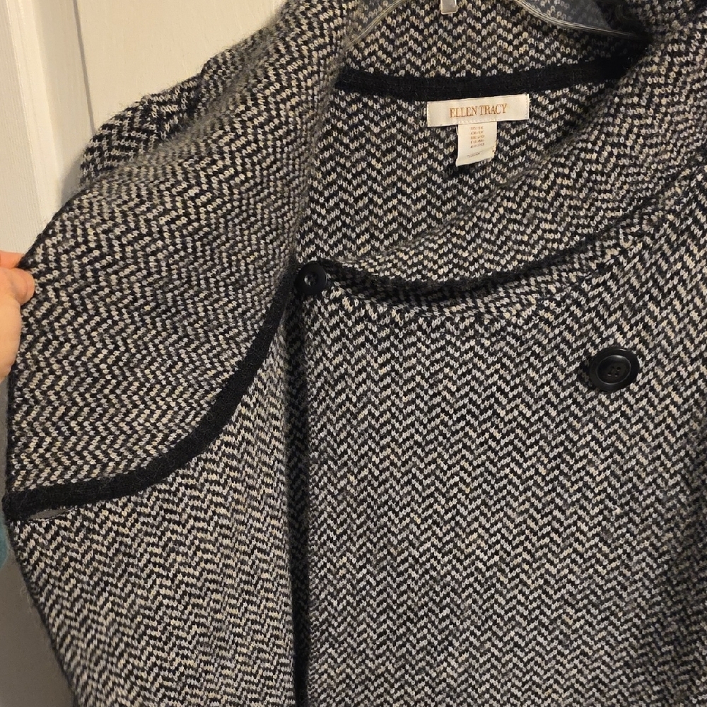 Ellen Tracy Gray Herringbone Cowl Neck Sweater - Picture 6 of 9